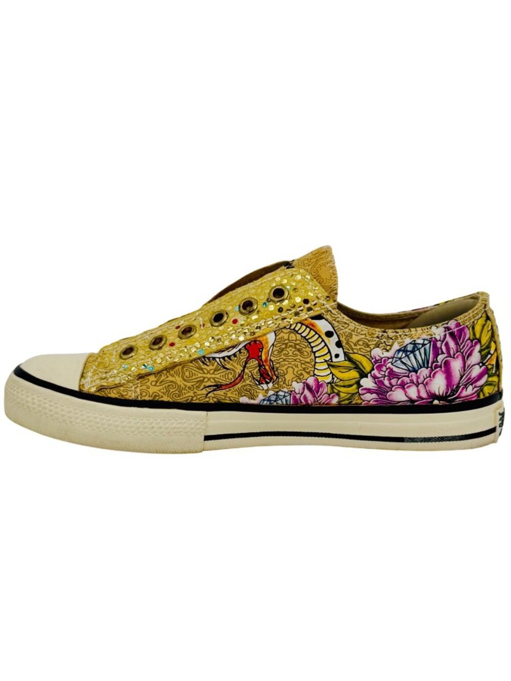 Vtg Y2K Ed Hardy Yellow Canvas Sneakers| McBling Grunge Sleaze Baddie Streetwear - Picture 12 of 16